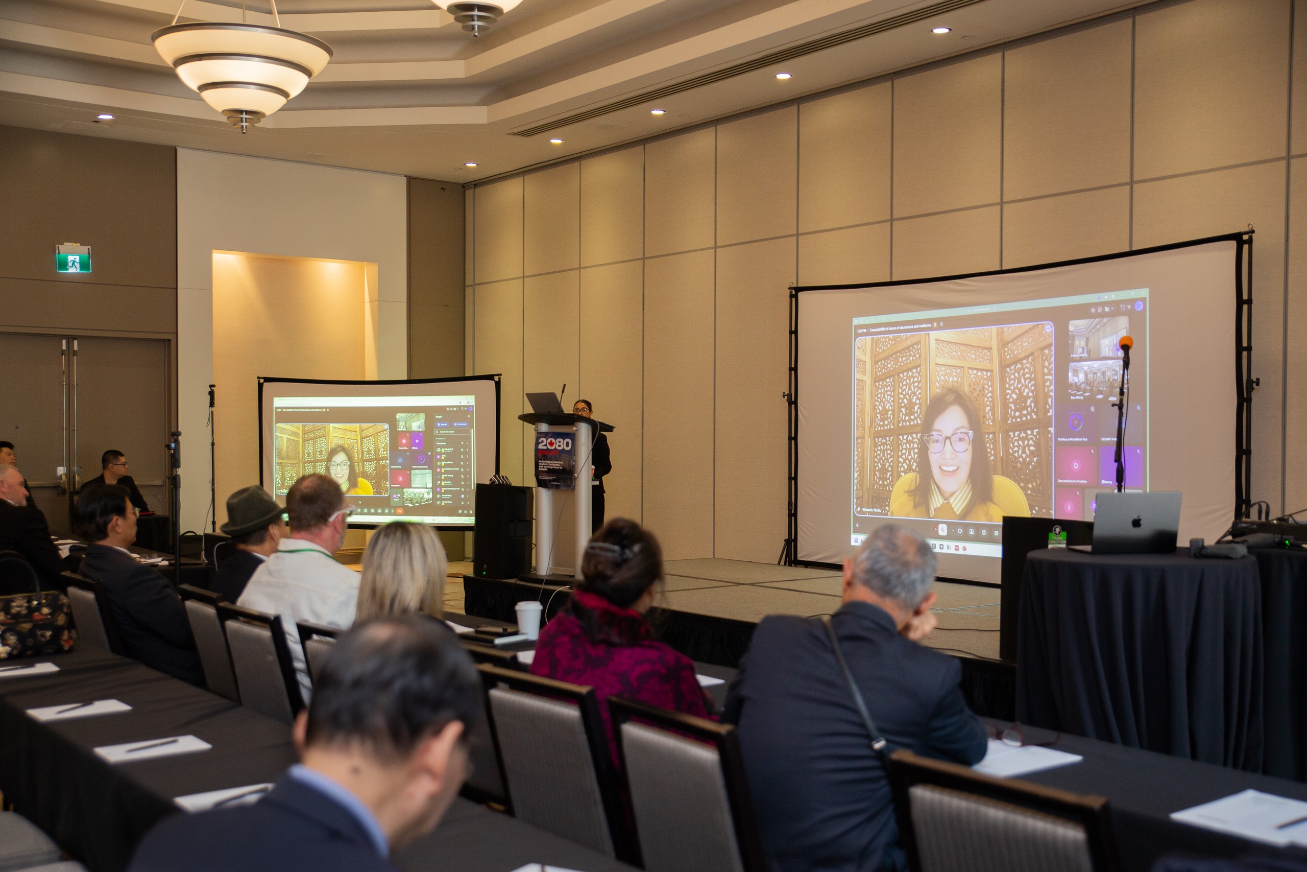 Dr Kimberly Yazzie on the screen, joining the kickoff remotely.