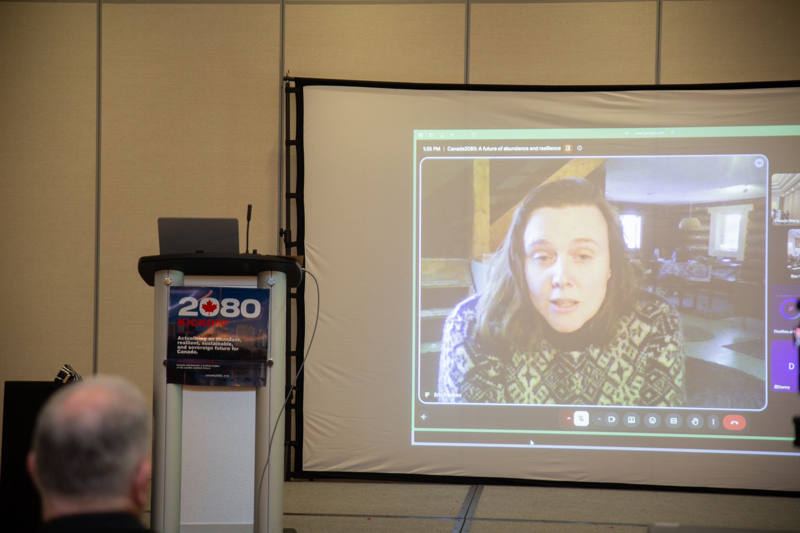 Dr Erin Trochim on the screen, joining the kickoff remotely.